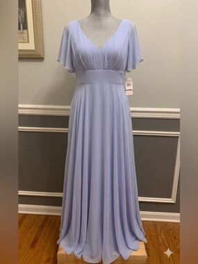 Light Blue Chiffon Gown Floor-Length Flutter Sleeve Woman’s Size 16W NEW (read)